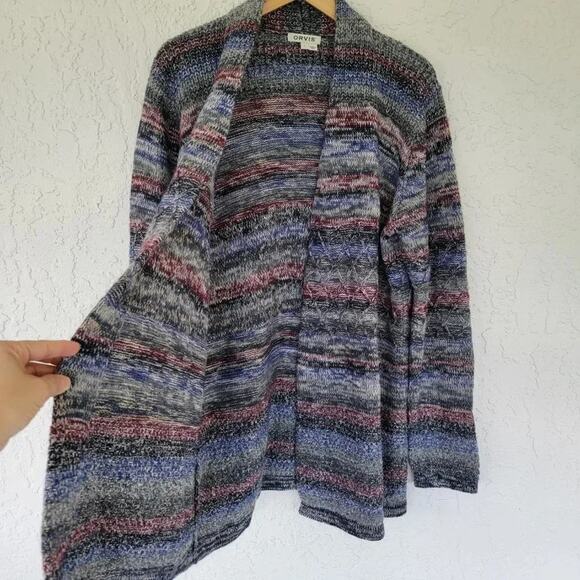 Orvis Knit Cardigan Sweater Cotton Alpaca Open Front Multicolor Womens Size L - Picture 3 of 10